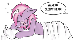 Size: 1127x615 | Tagged: safe, artist:silver1kunai, oc, oc only, bed, morning ponies, sleepy, solo, stompy slippers, unusual unicorn