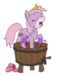 Size: 762x1019 | Tagged: safe, artist:dreadlime, oc, oc only, pony, unicorn, clothes, grape stomping, grapes, horn, simple background, slippers, solo, stomping, stompy slippers, unusual unicorn, white background