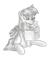 Size: 1862x2239 | Tagged: safe, artist:inurantchan, twilight sparkle, alicorn, pony, g4, book, female, magic, mare, monochrome, reading, solo, telekinesis, traditional art, twilight sparkle (alicorn)