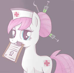 Size: 2345x2313 | Tagged: safe, artist:balloons504, nurse redheart, pony, g4, female, mouth hold, solo, syringe, waiver