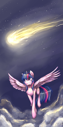 Size: 1500x3000 | Tagged: safe, artist:iceminth, twilight sparkle, alicorn, pony, g4, comet, female, flying, mare, night, solo, twilight sparkle (alicorn)