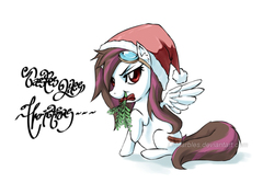 Size: 877x620 | Tagged: safe, artist:drmarbles, oc, oc only, oc:skrybe, pegasus, pony, christmas, holiday, mistletoe, solo