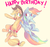 Size: 1247x1175 | Tagged: safe, artist:spanish-scoot, applejack, rainbow dash, g4, birthday, grin, happy, happy birthday, simple background, smiling