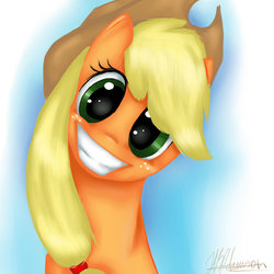 Size: 894x894 | Tagged: safe, artist:sirskipper, applejack, g4, female, happy, looking at you, smiling, solo, soul stare