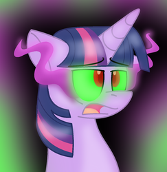 Size: 1076x1106 | Tagged: safe, artist:lekrazytacos, twilight sparkle, g4, corrupted, corrupted twilight sparkle, dark magic, female, glowing eyes, magic, open mouth, solo, sombra eyes
