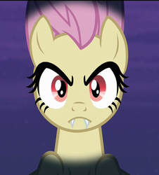 Size: 978x1080 | Tagged: safe, fluttershy, bat pony, pony, bats!, g4, eyes, face, fangs, female, flutterbat, frown, looking at you, race swap, solo