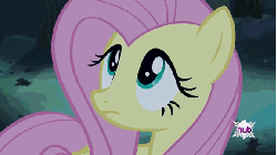 Size: 576x324 | Tagged: safe, screencap, fluttershy, bats!, g4, animated, drool, eye color change, eyes, fangs, female, hub logo, hubble, licking, licking lips, mouth, solo, teeth, the hub, tongue out, tooth