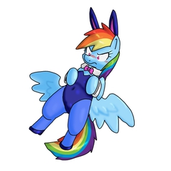 Size: 600x600 | Tagged: safe, artist:kushina13, rainbow dash, pegasus, pony, g4, belly button, blushing, bunny suit, clothes, crotch bulge, female, leotard, pantyhose, rainbow dash always dresses in style, solo