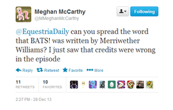 Size: 531x337 | Tagged: safe, bats!, g4, meghan mccarthy, merriwether williams, text, twitter