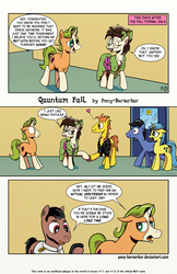 Size: 1320x2040 | Tagged: safe, artist:pony-berserker, al, flank thrasher, gaffer, gizmo, lemony gem, earth pony, pony, unicorn, g4, al calavicci, bald face, blaze (coat marking), bow, clothes, coat markings, comic, crossdressing, crossover, derail in the comments, disgusted, dress, facial markings, female, hair bow, handlink, heart, heart eyes, holding hooves, its a trap!, male, ponified, quantum leap (tv series), sam beckett, socks (coat markings), stallion, wingding eyes