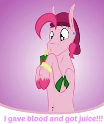 Size: 1807x2147 | Tagged: safe, artist:php37, pinkie pie, g4, bandage, belly button, belly piercing, bellyring, bubble berry, hat, juice box, nightcap, piercing, rule 63, solo