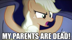 Size: 841x471 | Tagged: safe, applejack, bats!, g4, applebat, batman, batmare, female, image macro, my parents are dead, solo