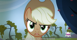 Size: 1151x609 | Tagged: safe, screencap, applejack, bats!, g4, female, meme, solo, youtube caption