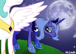 Size: 842x595 | Tagged: safe, artist:mlock, princess celestia, princess luna, g4, s1 luna