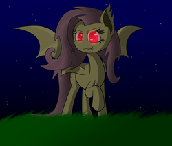 Size: 1024x868 | Tagged: safe, artist:mechashockwave, fluttershy, bat pony, pony, bats!, g4, female, flutterbat, glowing eyes, night, race swap, solo