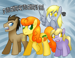 Size: 900x695 | Tagged: safe, artist:mylittlesheepy, carrot top, derpy hooves, dinky hooves, doctor whooves, golden harvest, time turner, pegasus, pony, g4, derpygate, female, mare