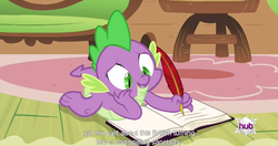 Size: 1152x607 | Tagged: safe, screencap, spike, dragon, bats!, g4, my little pony: friendship is magic, male, meme, solo, youtube caption