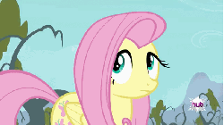 Size: 576x324 | Tagged: safe, screencap, fluttershy, pony, bats!, g4, animated, apple, female, hub logo, hubble, sniffing, solo, the hub