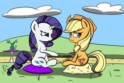 Size: 1800x1200 | Tagged: safe, artist:crazypon3, applejack, rarity, g4, checkers, serious