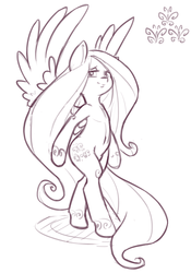 Size: 1280x1831 | Tagged: safe, artist:gela-g-i-s-gela, fluttershy, pony, g4, belly button, bipedal, female, monochrome, solo