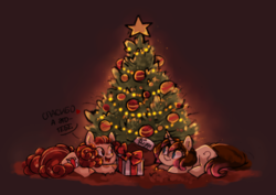 Size: 1280x906 | Tagged: safe, artist:askpopcorn, oc, oc only, ask popcorn, christmas, christmas tree, present, russian, tree, tumblr