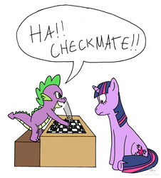 Size: 1980x2191 | Tagged: safe, artist:scyphi, spike, twilight sparkle, g4, chess