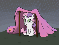 Size: 3469x2670 | Tagged: safe, artist:larrle, sweetie belle, g4, dumb fabric, fabric, female, rain, solo