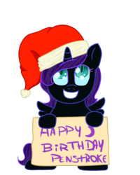 Size: 1600x2000 | Tagged: safe, artist:saturnstar14, oc, oc only, oc:nyx, alicorn, pony, alicorn oc, grin, hat, looking up, pen stroke, santa hat, simple background, sitting, smiling, solo, spread wings