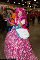 Size: 1365x2048 | Tagged: safe, artist:lil-kute-dream, pinkie pie, human, g4, clothes, comikaze expo, comikaze expo 2013, convention, cosplay, dress, gloves, irl, irl human, photo, solo