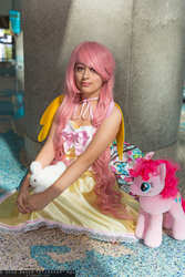 Size: 1365x2048 | Tagged: artist needed, safe, fluttershy, pinkie pie, human, g4, comikaze expo, comikaze expo 2013, convention, cosplay, irl, irl human, photo, plushie