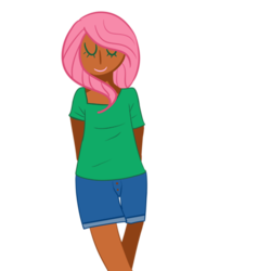 Size: 500x500 | Tagged: safe, artist:sadyuri, fluttershy, human, g4, dark skin, female, humanized, solo