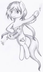 Size: 692x1155 | Tagged: safe, artist:ad4mv3, pony, benben tsukumo, biwa, monochrome, ponified, solo, touhou