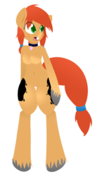 Size: 952x1644 | Tagged: safe, artist:jade meteor, oc, oc only, oc:pippy smudgebutt, anthro, semi-anthro, anthro oc, arm hooves, breasts, collar, fluffy, solo