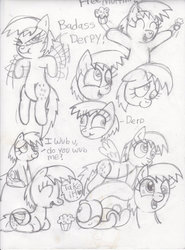 Size: 768x1040 | Tagged: safe, artist:toon-n-crossover, derpy hooves, pegasus, pony, rabbit, g4, :t, cute, derp, eyes closed, female, flapping, glare, happy, mare, monochrome, muffin, open mouth, prone, sharing, smiling, throwing, wide eyes