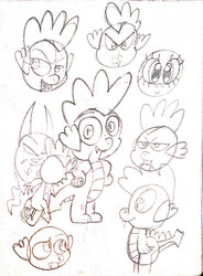 Size: 767x1041 | Tagged: safe, artist:toon-n-crossover, spike, g4, cute, doodles, practice, reference sheet, simple