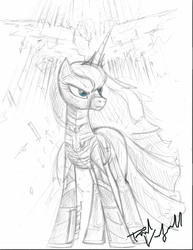 Size: 4250x5500 | Tagged: safe, artist:escagorouge, princess luna, g4, absurd resolution, batman, batmare, crossover, female, monochrome, parody, solo, the dark knight