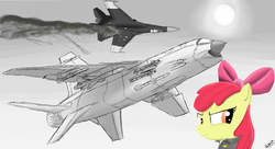 Size: 2650x1440 | Tagged: dead source, safe, artist:pak-faace1234, apple bloom, g4, colored, cutie mark crusaders, fighter, missile, monochrome, plane, su-27, xf8u-iii super crusader