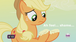 Size: 1038x579 | Tagged: safe, applejack, bats!, g4, my little pony: friendship is magic, female, great shame, implied, not applesauce, solo