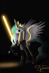 Size: 821x1209 | Tagged: safe, artist:althyra-nex, princess celestia, g4, female, jedi, lightsaber, solo, star wars