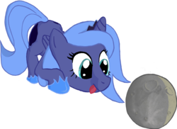 Size: 1248x907 | Tagged: safe, artist:runbowdash, princess luna, g4, female, filly, moon, simple background, solo, tongue out, woona