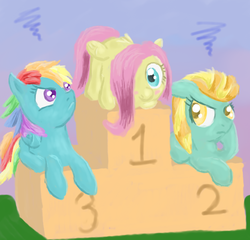 Size: 2008x1924 | Tagged: safe, artist:runbowdash, fluttershy, lightning dust, rainbow dash, g4, podium