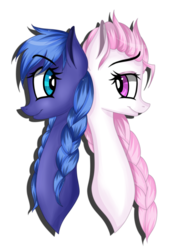 Size: 2800x4000 | Tagged: safe, artist:pastelflakes, princess celestia, princess luna, earth pony, pony, g4, alternate hairstyle, crossover, frozen (movie), pink-mane celestia, simple background, sisters, transparent background, younger