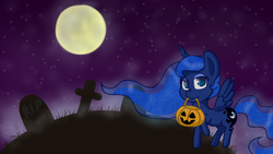 Size: 1366x768 | Tagged: safe, princess luna, g4, female, mouth hold, nightmare night, solo