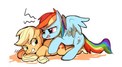 Size: 600x332 | Tagged: safe, artist:aki-tam, applejack, rainbow dash, g4, cute, female, lesbian, pixiv, ship:appledash, shipping