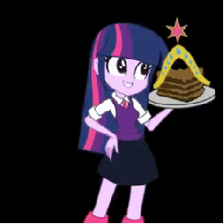 Size: 280x280 | Tagged: safe, artist:khuzang, twilight sparkle, equestria girls, g4, animated, big crown thingy, cake, clothes, cute, dancing, do you want this cake, female, harry partridge, nicolas cage wants cake, school uniform, skirt, smiling, solo, twiabetes