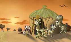 Size: 1700x1005 | Tagged: safe, artist:elenaboosy, zecora, zebra, g4, family, filly, parent