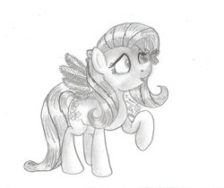 Size: 1024x860 | Tagged: safe, artist:inurantchan, fluttershy, butterfly, g4, female, monochrome, solo, traditional art