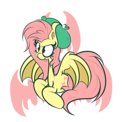 Size: 3000x3000 | Tagged: safe, artist:turtlefarminguy, fluttershy, bat pony, pony, bats!, g4, beret, female, flutterbat, hat, high res, race swap, simple background, solo, transparent background