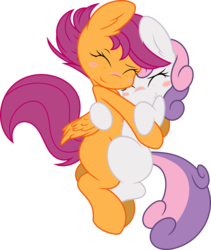 Size: 7500x8867 | Tagged: safe, artist:ambris, artist:mactavish1996, scootaloo, sweetie belle, g4, .svg available, absurd resolution, blushing, female, hug, lesbian, ship:scootabelle, shipping, simple background, sleeping, transparent background, vector