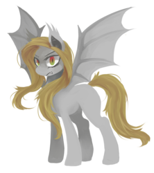 Size: 947x1065 | Tagged: safe, artist:raponee, oc, oc only, bat pony, pony, blank flank, fangs, female, mare, solo